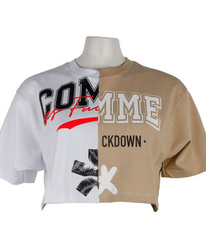Comme Des Fuckdown Beige Cotton Women T-Shirt