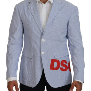 Dsquared² Blue Striped Single Breasted Formal Coat Blazer