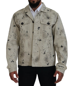 Dsquared² Off White Black Splash Print Casual Denim Jacket
