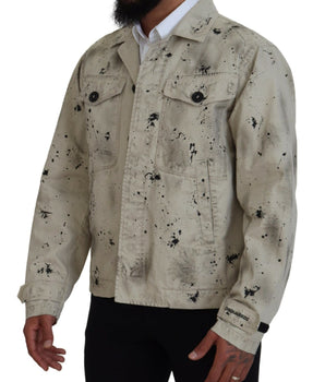 Dsquared² Off White Black Splash Print Casual Denim Jacket