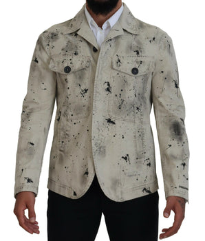 Dsquared² Off White Black Splash Print Casual Denim Jacket