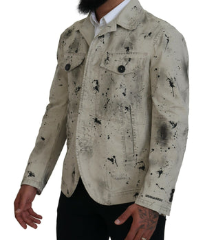 Dsquared² Off White Black Splash Print Casual Denim Jacket