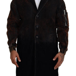 Dsquared² Brown Full Button Men Long Coat Cotton Jacket