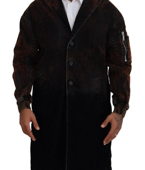 Dsquared² Brown Full Button Men's Long Coat Cotton Jacket