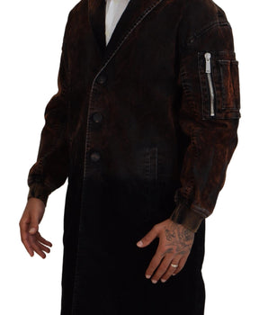 Dsquared² Brown Full Button Men's Long Coat Cotton Jacket