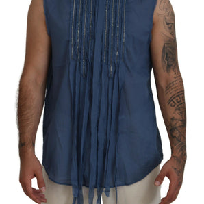 Dsquared² Blue Cotton Chain Embellishment Sleeveless Shirt