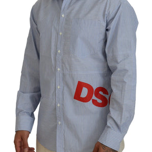 Dsquared² Blue Stripes Logo Print Long Sleeves Formal Shirt