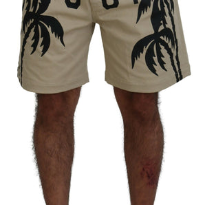 Dsquared² Beige Cotton Logo Printed Above Knee Shorts