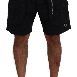 Dsquared² Black Cotton Cargo Boxer Above Knee Shorts