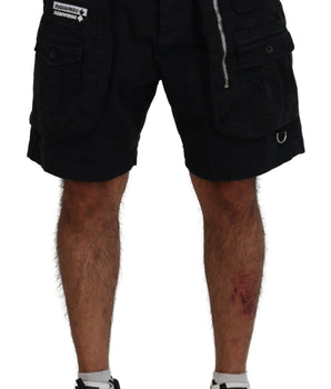 Dsquared² Black Cotton Cargo Boxer Above Knee Shorts