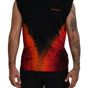 Dsquared² Black Orange Cotton Sleeveless Tank T-shirt