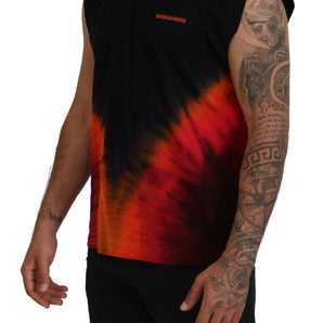 Dsquared² Black Orange Cotton Sleeveless Tank T-shirt