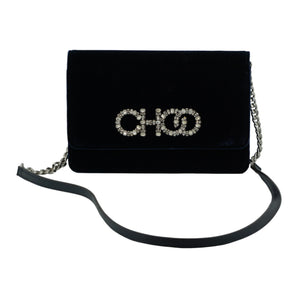 Jimmy Choo Navy Blue Leather And Satin Shoulder Bag