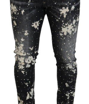Dsquared² Gray Wash White Splash Print Skinny Denim Jeans