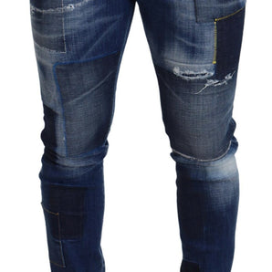 Dsquared² Blue Washed Patchwork Skinny Men Denim Jeans