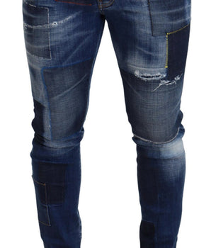 Dsquared² Blue Washed Patchwork Skinny Men Denim Jeans