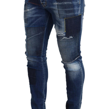 Dsquared² Blue Washed Patchwork Skinny Men Denim Jeans