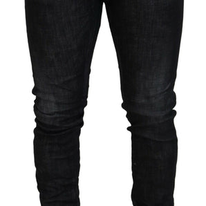 Dsquared² Black Washed Low Waist Skinny Men Denim Jeans