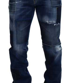 Dsquared² Blue Washed Patchwork Straight Fit Denim Jeans
