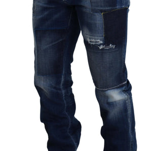 Dsquared² Blue Washed Patchwork Straight Fit Denim Jeans