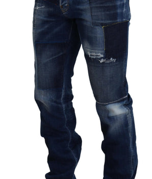 Dsquared² Blue Washed Patchwork Straight Fit Denim Jeans