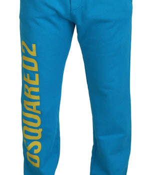 Dsquared² Light Blue Cotton Logo Print Casual Pants