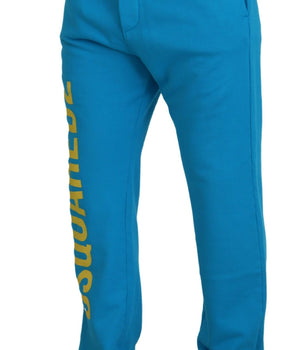 Dsquared² Light Blue Cotton Logo Print Casual Pants