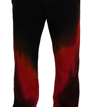 Dsquared² Black Red Cotton Logo Print Casual Pants