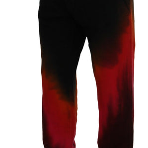 Dsquared² Black Red Cotton Logo Print Casual Pants