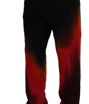 Dsquared² Black Red Cotton Logo Print Casual Pants
