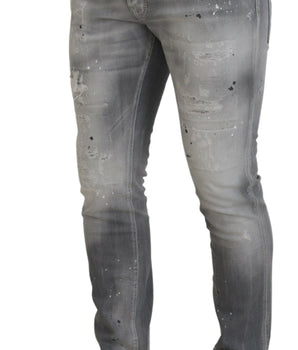 Dsquared² Gray Washed Cotton Slim Fit Casual Men Denim Jeans