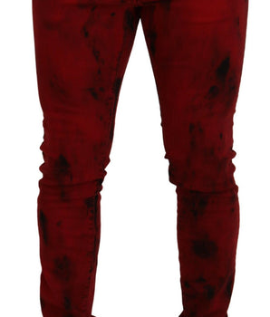 Dsquared² Vaqueros de mezclilla para hombre informales ajustados y teñidos anudados de algodón rojo