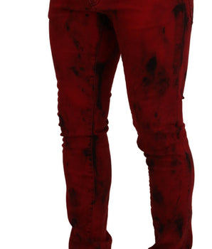 Dsquared² Vaqueros de mezclilla para hombre informales ajustados y teñidos anudados de algodón rojo