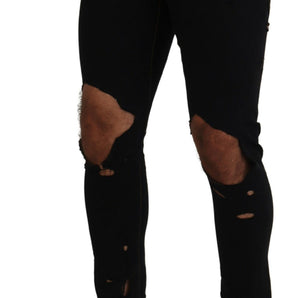 Dsquared² Black Cotton Tattered Skinny Casual Denim Jeans