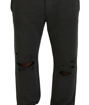 Dsquared² Dark Gray Cotton Men Casual Tattered Pants