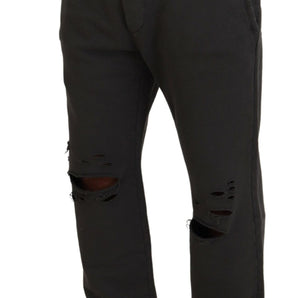 Dsquared² Dark Gray Cotton Men Casual Tattered Pants