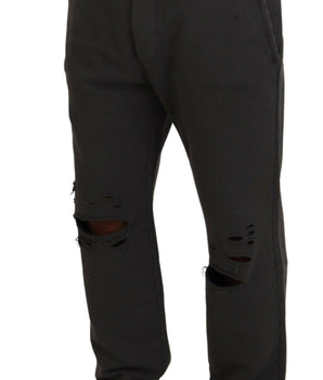 Dsquared² Dark Gray Cotton Men Casual Tattered Pants