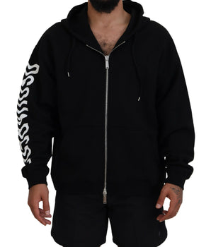 Dsquared² Black Hooded Full Zip Printed Sleeves Sweater