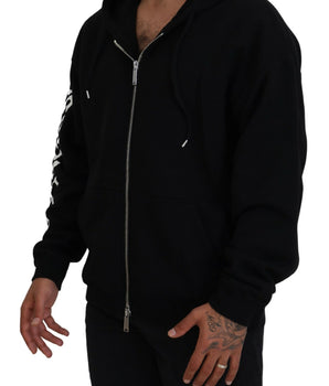 Dsquared² Black Hooded Full Zip Printed Sleeves Sweater