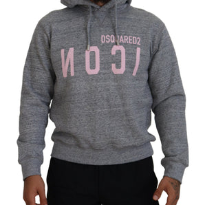 Dsquared² Gray Cotton Hooded Printed Men Pullover Sweater