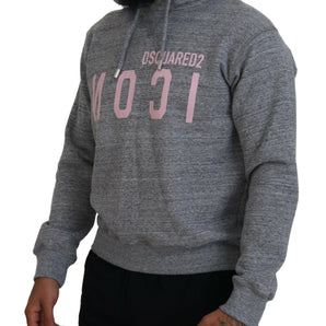 Dsquared² Gray Cotton Hooded Printed Men Pullover Sweater