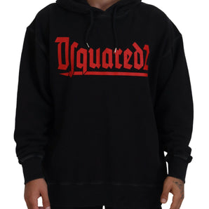 Dsquared² Black Cotton Hooded Printed Men Pullover Sweater