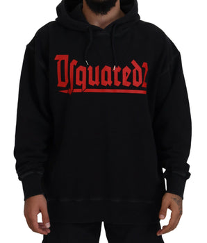 Dsquared² Men's Black Cotton Hooded Printed Pullover Sweater