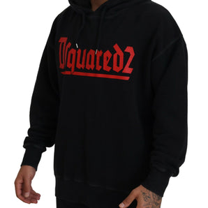 Dsquared² Black Cotton Hooded Printed Men Pullover Sweater