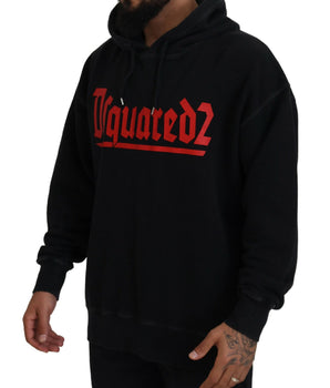 Dsquared² Men's Black Cotton Hooded Printed Pullover Sweater