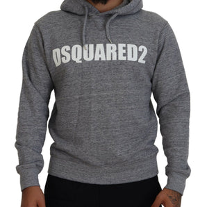 Dsquared² Gray Cotton Hooded Logo Print Men Pullover Sweater