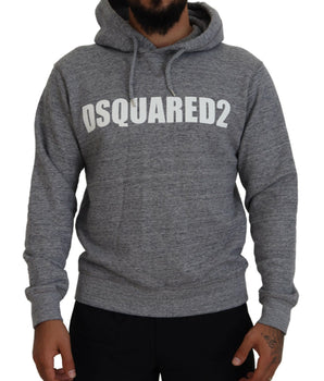 Dsquared² Gray Cotton Hooded Logo Print Men Pullover Sweater