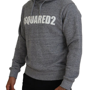 Dsquared² Gray Cotton Hooded Logo Print Men Pullover Sweater