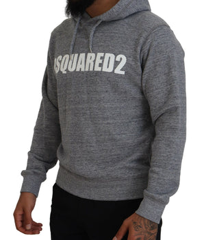 Dsquared² Gray Cotton Hooded Logo Print Men Pullover Sweater