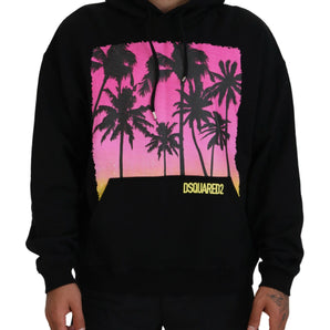 Dsquared² Black Cotton Hooded Printed Men Pullover Sweater